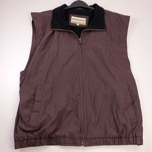 Perry Ellis Mens‎ Large Brown Fleece Lined Full Zip Vest